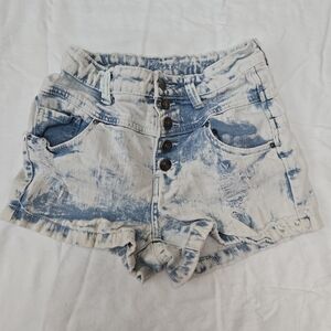 Delia's Skylar Button Fly Bleach Wash Ripped High Waisted Denim Jean Shorts